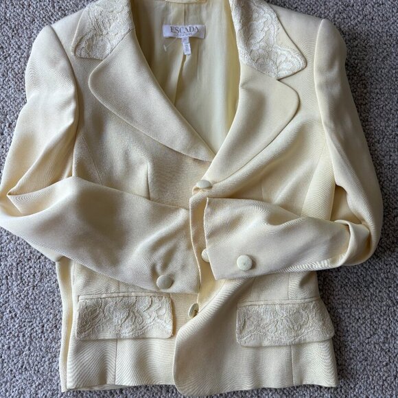 Escada Couture Luxury Vintage Butter Yellow Dress & Matching Jacket | Size 38 - Picture 5 of 15